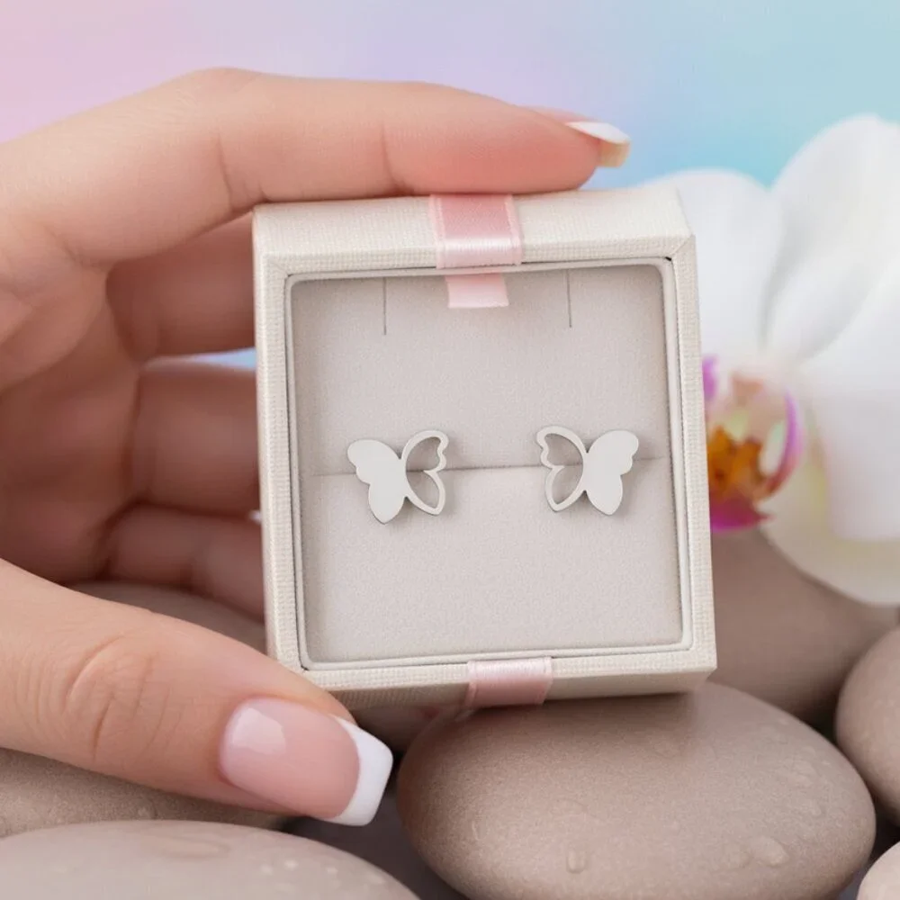 18K Gold Plated Stainless Steel Butterfly Stud Minimalist Trendy Earrings